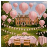 Pack of 3 Stripy Hot Air Balloon Paper Lantern Wedding Party Decoration Craft Lamp Shade (Baby Pink, 8 (20CM)) - Retail: $9"
