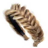 Braided Headband With Tooth Wide Braid Messy Hair Hoop Women Fashion Hair Accessories (Dark Golden Brown Mixed Bleach Blonde) - Retail: $16