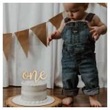 One Wooden Cake Topper - Baby First Birthday Party Cake Decorations Supplies, 1st Birthday/Baby Shower/Anniversary Milestone Sign Cake Topper, Birthday Party Celebration Photo Props - Retail: $12