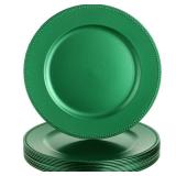 12 Pcs Metallic Bead Charger Plates 13 Inch Plastic Round Plates Bulk Wedding Beaded Chargers for Table Party Event Decoration(Green,Beaded) - Retail: $46