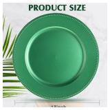 12 Pcs Metallic Bead Charger Plates 13 Inch Plastic Round Plates Bulk Wedding Beaded Chargers for Table Party Event Decoration(Green,Beaded) - Retail: $46