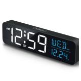 Large Display Digital Alarm Clock for Bedrooms, Date Day of Week Calendar Desk Table Clocks for Living Room Office, Dimmable Plug in Electric Clock, 5 Volumes, Loud, Auto DST - Retail: $19
