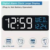 Large Display Digital Alarm Clock for Bedrooms, Date Day of Week Calendar Desk Table Clocks for Living Room Office, Dimmable Plug in Electric Clock, 5 Volumes, Loud, Auto DST - Retail: $19
