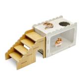 Hamster Hideout Wooden Chamber with Climbing Ladder, Visible Hamster Digging Box with Acrylic Transparent Board Gerbil Platform Exploring House Habitat Decor for Dwarf Hamsters Gerbils Mice - Retail: 