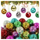 32 Pcs 1 Inch Mini Glass Christmas Ornaments Balls Shiny Christmas Balls Tiny Tree Hanging Decoration Small Colorful Ball Pendant for Xmas Party Supplies(Multi Colors) - Retail: $19