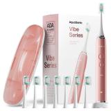 Aquasonic Vibe Series Ultra-Whitening Toothbrush ADA Accepted Electric Toothbrush - 8 Brush Heads & Travel Case 40,000 VPM Motor & Wireless Charging - 4 Modes w Smart Timer Satin Rose Gold - Retail: $