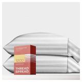 100% Egyptian Cotton King Pillow Cases Set of 2 - Luxury 1200 Thread Count Stripe Pillow Cases King Size, Soft, Cooling, Breathable, Hotel Quality Damask Pillowcases (White) - Retail: $33