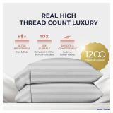 100% Egyptian Cotton King Pillow Cases Set of 2 - Luxury 1200 Thread Count Stripe Pillow Cases King Size, Soft, Cooling, Breathable, Hotel Quality Damask Pillowcases (White) - Retail: $33