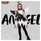 Spooktacular Creations Child Twisted Angel Costume, Girls Half Angel Half Devil Dress, Kids Outfit Set with Wings and Headband for Halloween Party Role Play, L - Retail: $27