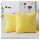 Yellow Pillow Covers Striped Velvet Corduroy 2 Pack Decorative Throw Pillow Covers for Couch Sofa Bed Winter Decor, 18x18 inch, Sundress - Retail: $14
