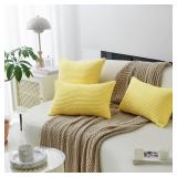 Yellow Pillow Covers Striped Velvet Corduroy 2 Pack Decorative Throw Pillow Covers for Couch Sofa Bed Winter Decor, 18x18 inch, Sundress - Retail: $14