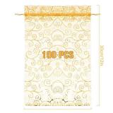 100 Pcs 8 x 12 Inch Large Organza Gift Bags Wedding Party Favor Candy Toys Makeup Pouches Gift Drawstring Jewelry Bag for Wedding Baby Shower Christmas Party Favors (Gold,Vine) - Retail: $26