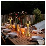 Cordless Small Table Lamp, Gold Battery Operated Lamp for Restaurant Dinner Table, Rechargeable Dimmable Night Light Touch Portable Lamp for Bedside Dining Room Patio Bar Outdoor Decor