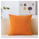Orange Pillow Cover 18x18 Decorations Fall Accent Pillow Case Striped Corduroy Soft Plush Velvet Rust Throw Pillow Cover for Couch Thanksgiving, Orange, 18 x 18 inches