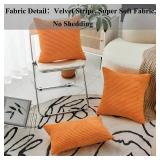 Orange Pillow Cover 18x18 Decorations Fall Accent Pillow Case Striped Corduroy Soft Plush Velvet Rust Throw Pillow Cover for Couch Thanksgiving, Orange, 18 x 18 inches
