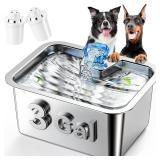 PETNF Dog Water Fountain for Large Dogs, 11L/3Gallon Stainless Steel Large Dog Fountain Water Bowl, Automatic Pet Water Bowl Dispenser with 2 Filters Indoor, Quiet and Safe Pump, Easy to Clean - Retai