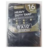 Tarp Waterproof 8x10Ft, Extra Thick 16 Mil Heavy Duty Tarp Cover, Tear & Fade Resistant, Outdoor Tarps with Brass Grommets and Reinforced Edges for Roof, Camping, Patio, Boat (Black/Green) - Retail: $