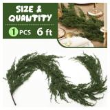 1 PCS 6 ft Christmas Cypress Cedar Garland - Artificial Real Touch Pine Needles Holiday Garland for Mantel Table Stairs - Winter Seasonal Indoor & Outdoor Decoration - Retail: $45