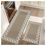 Washable Kitchen Rugs Sets of 2 Non-Slip Kitchen Mats for Floor Absorbent Kitchen Runner Rug for Kitchen Carpet, Sink Mat and Laundry, 20x30"+20"x48",Taupe - Retail: $46"