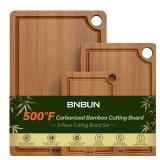 Bamboo Cutting Board for Kitchen, 3-Piece Set with Juice Grooves, Side Handles & Non-Slip Mats Durable Bamboo Chopping Board for Meat, Vegetables and Fruits - Retail: $30