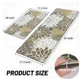 Kitchen Mats for Floor 2PCS Cushioned Anti Fatigue Kitchen Mats Waterproof Non Slip Kitchen Mat Rug Set Comfort Foam Standing Mat for Sink, Laundry, Office, Brown White - Retail: $33