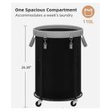 STORAGE MANIAC Rolling Laundry Hamper with Wheels 110L Laundry Basket, Round Laundry Cart with Metal Frame and Removable Bag, Clothes Hamper for Bedroom, Bathroom, Dorm Room, Laundry Room, Black - Ret