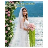 12Pcs Dried Amaranthus Hanging Flowers, 24 Inch Green Artificial Amaranthus Flowers for Wedding Arch, Floral Garland, Home Wall Decor, Preserved Natural Decorations