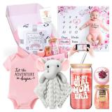 New Mom Gifts & Baby Girl Gift Set for Newborn, Baby Girl Gift Basket with Baby Milestone Blanket, Pregnancy Gifts for Expecting Mom, New Mom Care Package After Baby, Pregnancy Gifts. - Retail: $31