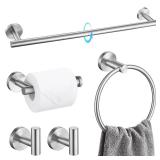 Bathroom Towel Bar Holder Sets Brushed Nickel 23.6 Inch Round Stainless Steel Towel Bar Set 5 Piece Bathroom Accessory Set Wall Mounted - Retail: $35