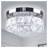9.8 Crystal Flush Mount Ceiling Light Fixtures LED Round Mini Chandelier Light Fixture Ceiling Lamp for Kitchen Hallway Foyer 15 W 6000K - Retail: $44"