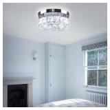 9.8 Crystal Flush Mount Ceiling Light Fixtures LED Round Mini Chandelier Light Fixture Ceiling Lamp for Kitchen Hallway Foyer 15 W 6000K - Retail: $44"