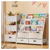 Kids Bookshelf and Toy Storage - Book Shelf for Kids Rooms, Toddler Bookshelves Baby Bookcase for Nursery, Montessori Toy Organizer, 6 Toy Bins for Kids Toy Storage - Retail: $100