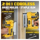 2 Brad Nailer Compatible with Dewalt 20V Battery (No Battery), 2-in-1 Electric Nail Gun/Staple Gun, 18 Gauge Nail Gun Battery Powered with 1000 Nails for Wood Carpentry - Retail: $140"