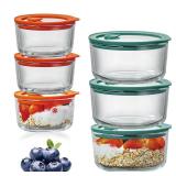 1Cup & 2 Cup Glass Storage Containers with Glass Lids(6Pack),100% Plastic Free, Meal Prep Containers with Silicone Framed Airtight Lid, Leakproof, Dishwasher & Microwave Safe