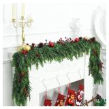 Christmas Cedar Garland with Soft Thickness Pine, Thick and Lush, Artificial Green Faux Cedar Pine Garland for Christmas Winter Home Mantel Fireplace Holiday Party Decor (9ft) - Retail: $36