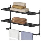 Hotel Towel Racks for Bathroom Wall Mounted, BETHOM 24 Inch Towel Shelf for Bathroom, 3-Tier Bathroom Towel Rack with Tower Bars, Matte Black - Retail: $38