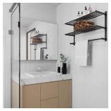 Hotel Towel Racks for Bathroom Wall Mounted, BETHOM 24 Inch Towel Shelf for Bathroom, 3-Tier Bathroom Towel Rack with Tower Bars, Matte Black - Retail: $38