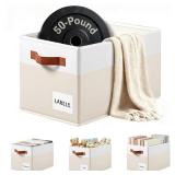 4 Pack Large Closet Storage Baskets for Shelves - 14x10 Heavy Duty Closet Shelf Organizer Bins with Handles & Labels - Decorative Collapsible Baskets for Organizing Living Room Bedroom Nursery Dorm - 