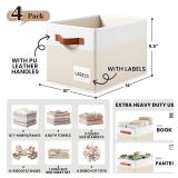 4 Pack Large Closet Storage Baskets for Shelves - 14x10 Heavy Duty Closet Shelf Organizer Bins with Handles & Labels - Decorative Collapsible Baskets for Organizing Living Room Bedroom Nursery Dorm - 