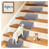 Dog Ramp for Stairs for Small & Senior Dogs and Cats Non-Slip Stair Wedges for Dogs with Gentle Slope, Pet Ramp with Washable Cover & Self-Sticky Pads for Safe Climbing (Gray, 6 Pack) - Retail: $90
