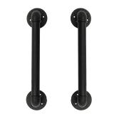 Set of 2 Industrial Pipe Door Pull Handle, Grab Bar, Towel Bar, Antique Rustic Cast Iron Handrail - Matte Black, 1-1/4Diameter Pipe, 15 Inch - Retail: $25"