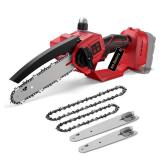 Mini Chainsaw for Milwaukee 18V Battery, Auto-Oiler, 8-Inch and 6-Inch 2-IN-1 Brushless Cordless Pruning Chainsaw, 750W Chain saw 4000RPM for Wood Cutting, Tree Trimming (NO Battery) (Red) - Retail: $