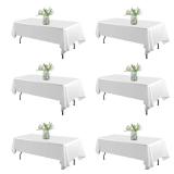6 Pack White Table Cloth Rectangle Tablecloths 60X126 Inch, Polyester Table Cloth for 8 Foot Rectangle Tables, Wrinkle Resistant Washable Fabric Table Covers for Party, Wedding Banquet - Retail: $35