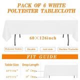 6 Pack White Table Cloth Rectangle Tablecloths 60X126 Inch, Polyester Table Cloth for 8 Foot Rectangle Tables, Wrinkle Resistant Washable Fabric Table Covers for Party, Wedding Banquet - Retail: $35