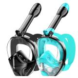 Full Face Snorkel Mask for Adults Teen, Snorkeling Gear with Detachable Camera Mount, Panoramic 180° View, Anti-Fog Anti-Leak Snorkeling Set for Men and Women (Black Green+Black-S/M) - Retail: $30