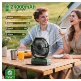 3-in-1 Camping Fan - Portable Fans Rechargeable - 24000mAh Battery Powered Fan(105Hrs) with Light & Remote for Indoor, Outdoor, Tent, Travel, Fishing, Jobsite. Cable & Charger Not Included. - Retail: 