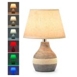 UMEXUS 10" Small Ceramic Cordless Table Lamp with Timer, Dimmer, Linen Shade, Remote Control, Rechargeable Battery Light for Patio Nightstand Kitchen Counter Living Room Side Table, Bulb Included