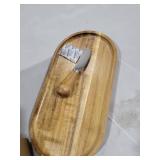 SPEShh Acacia Wooden Serving Trays Set of 2 - Rectangular Oval Shaped Wood Plates for Charcuterie Cheese Bread Fruit Vegetable Dip Sushi - Rustic Serving Platter Shallow Dishes -14x7 & 11x5.5 In.
