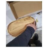 SPEShh Acacia Wooden Serving Trays Set of 2 - Rectangular Oval Shaped Wood Plates for Charcuterie Cheese Bread Fruit Vegetable Dip Sushi - Rustic Serving Platter Shallow Dishes -14x7 & 11x5.5 In.