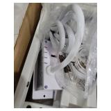 Nightstand with Charging Station,LED White Nightstand with 3 Fabric Drawers PU Finish, Bedside End Tables, 2-Tier Open Storage Shelf Side Table Nightstand with Drawers for Bedroom,White